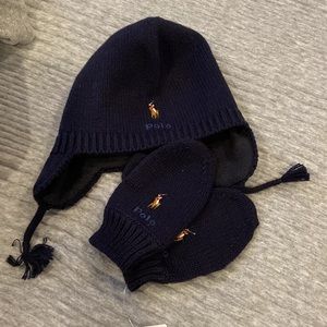 BRAND NEW! RALPH LAUREN BABY FLEECE LINED WINTER HAT & MATCHING MITTENS.